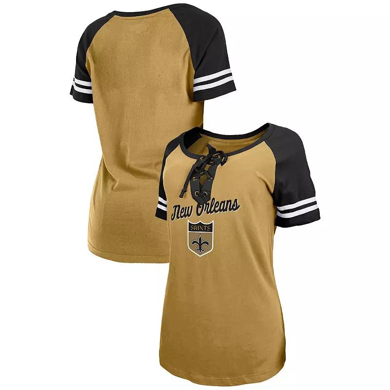 Womens New Era /Black New Orleans Saints Legacy Lace-Up Raglan T-Shirt Product Image