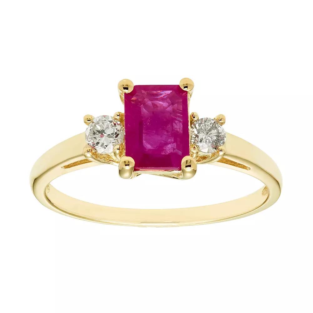 The Regal Collection 14k Gold Ruby & 1/5 Carat T.W. IGL Certified Diamond 3-Stone Ring, Women's,  Product Image