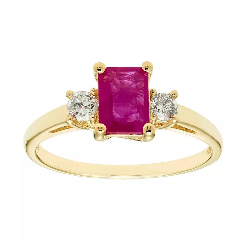 The Regal Collection 14k Gold Ruby & 1/5 Carat T.W. IGL Certified Diamond 3-Stone Ring, Women's,  Product Image