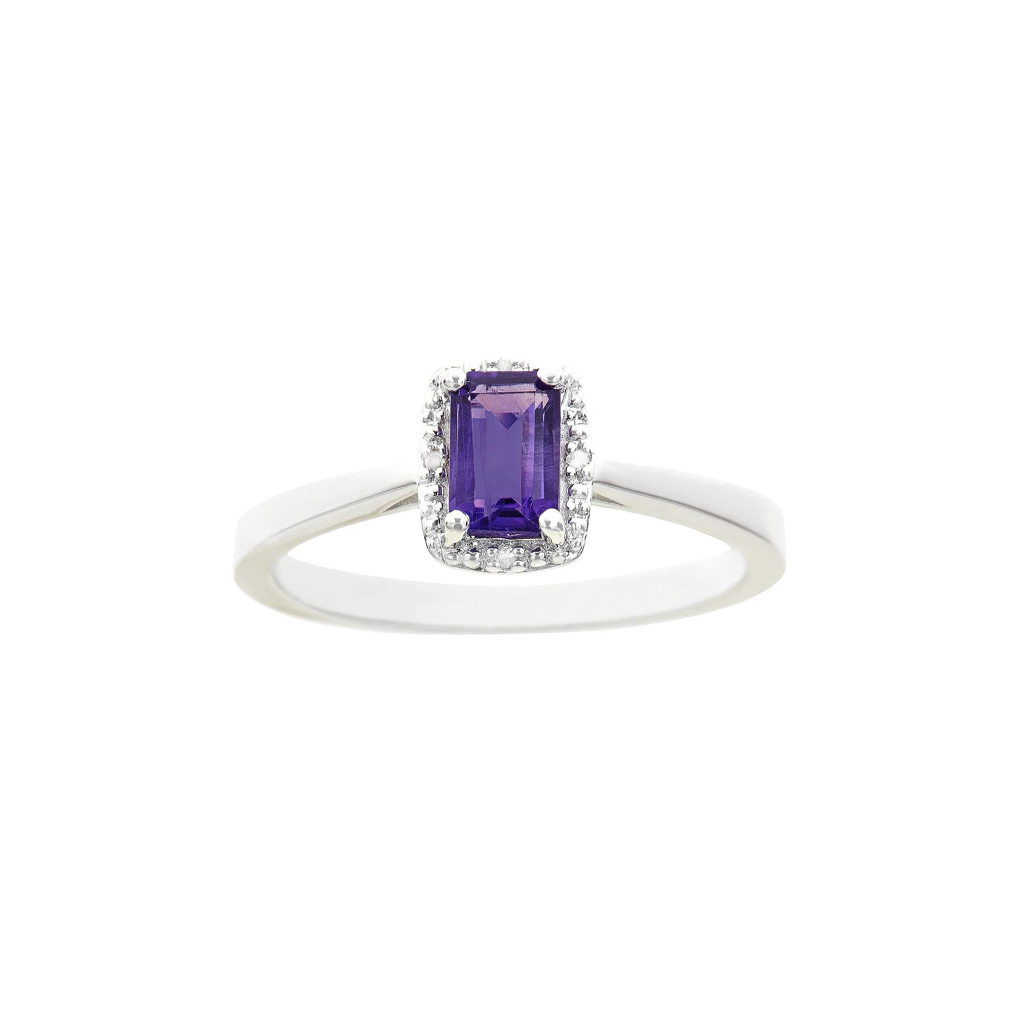 Celebration Gems Sterling Silver Amethyst & Diamond Accent Rectangle Halo Ring, Women's, Size: 6 Product Image