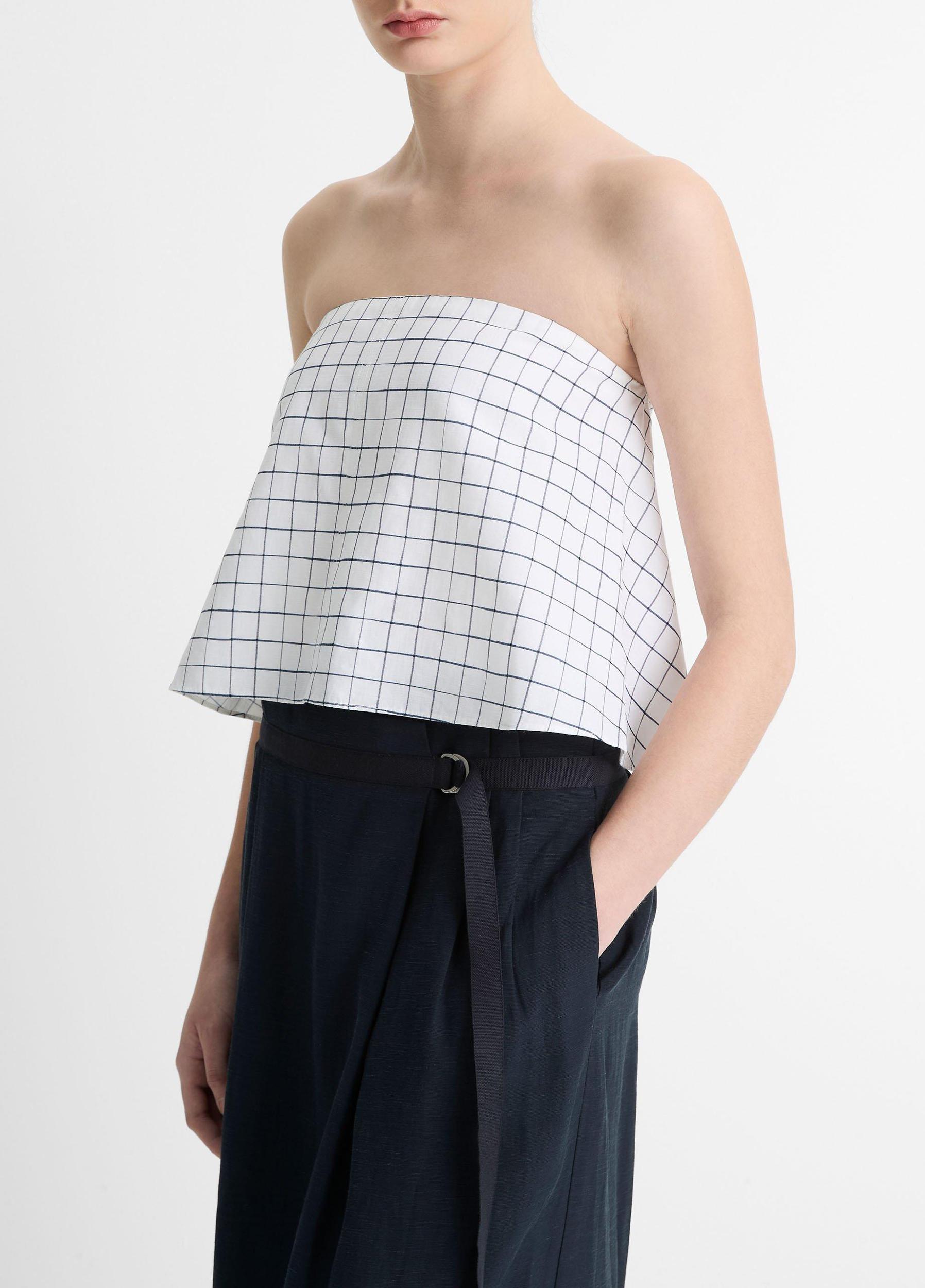 Trellis Plaid Cotton-Blend Tie-Back Top Product Image