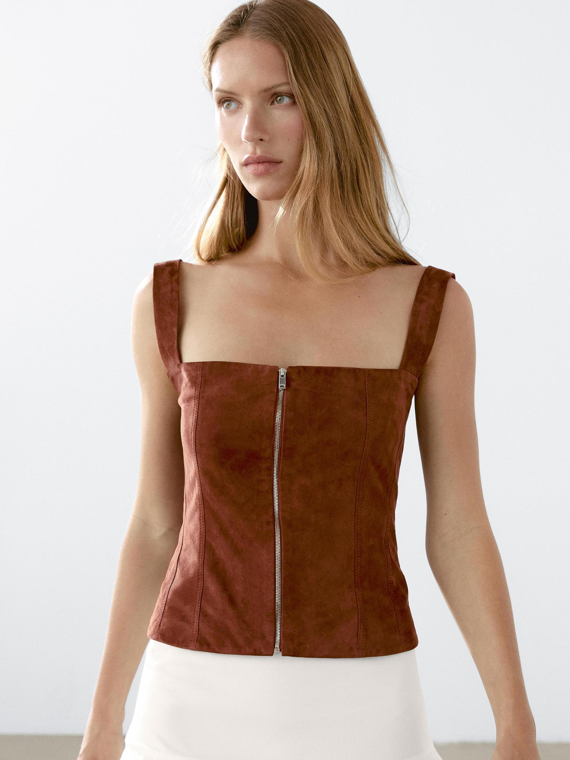 Suede leather top with zip Product Image