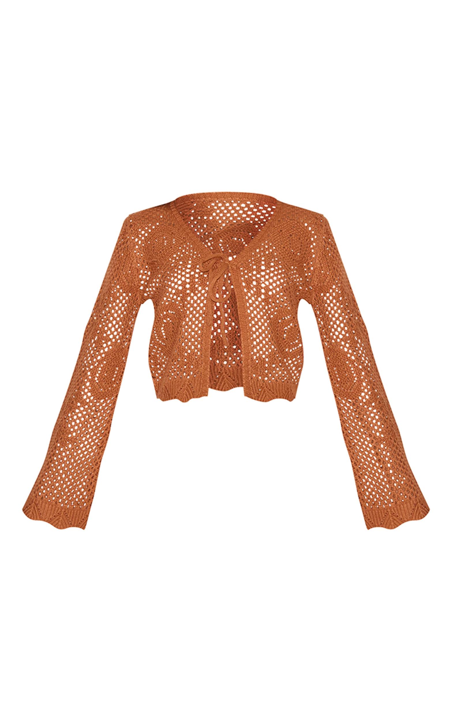 Rust Crochet Tie Front Cardigan Product Image
