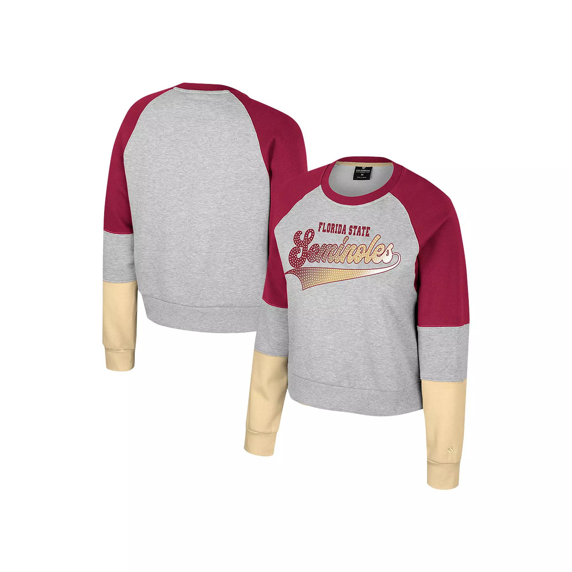 Women's Colosseum Heather Gray Florida State Seminoles Katinka Rhinestone Scoop Neck Pullover Sweatshirt, Size: Large, Grey Product Image