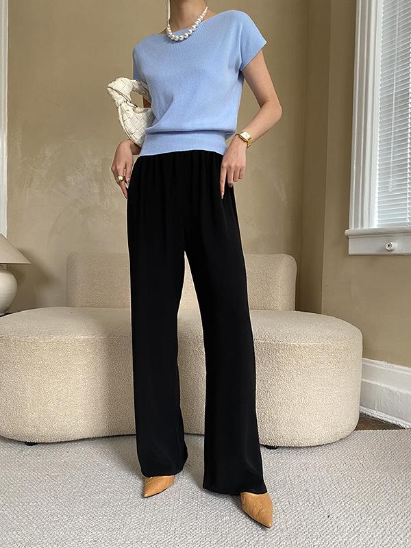 Stylish Loose Solid Color Boat Neck Knitwear Pullovers Tops Product Image