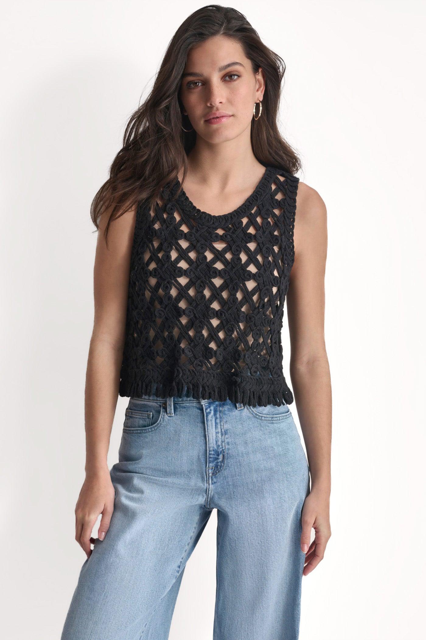 CROPPED FRINGE CROCHET TANK Product Image