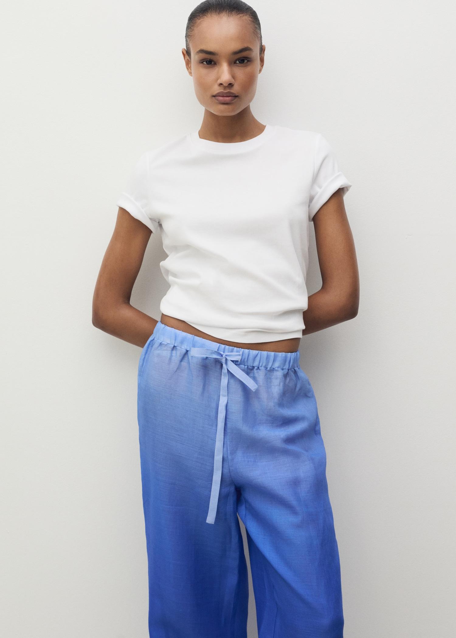 Ramie pants with degraded effect - Women | MANGO USA Product Image