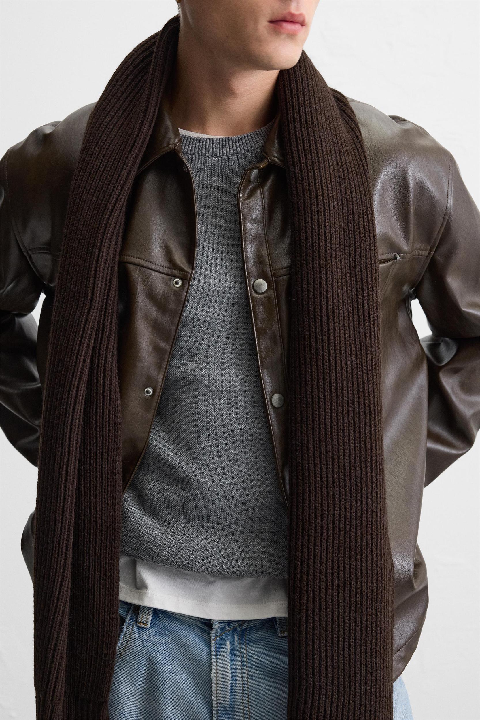 WASHED FAUX LEATHER OVERSHIRT Product Image