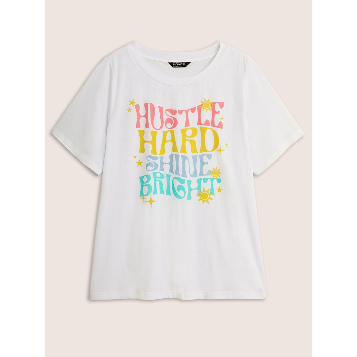 Plus Size Colorful Design Print Round Neck T-shirt WhiteSmoke Women Casual Contrast Art&design Round Neck Everyday T-shirts BloomChic 14-16/1X Product Image