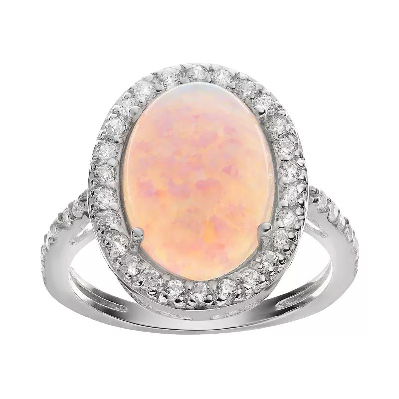 Sophie Miller Lab-Created Opal & Cubic Zirconia Sterling Silver Halo Ring, Women's,  Product Image