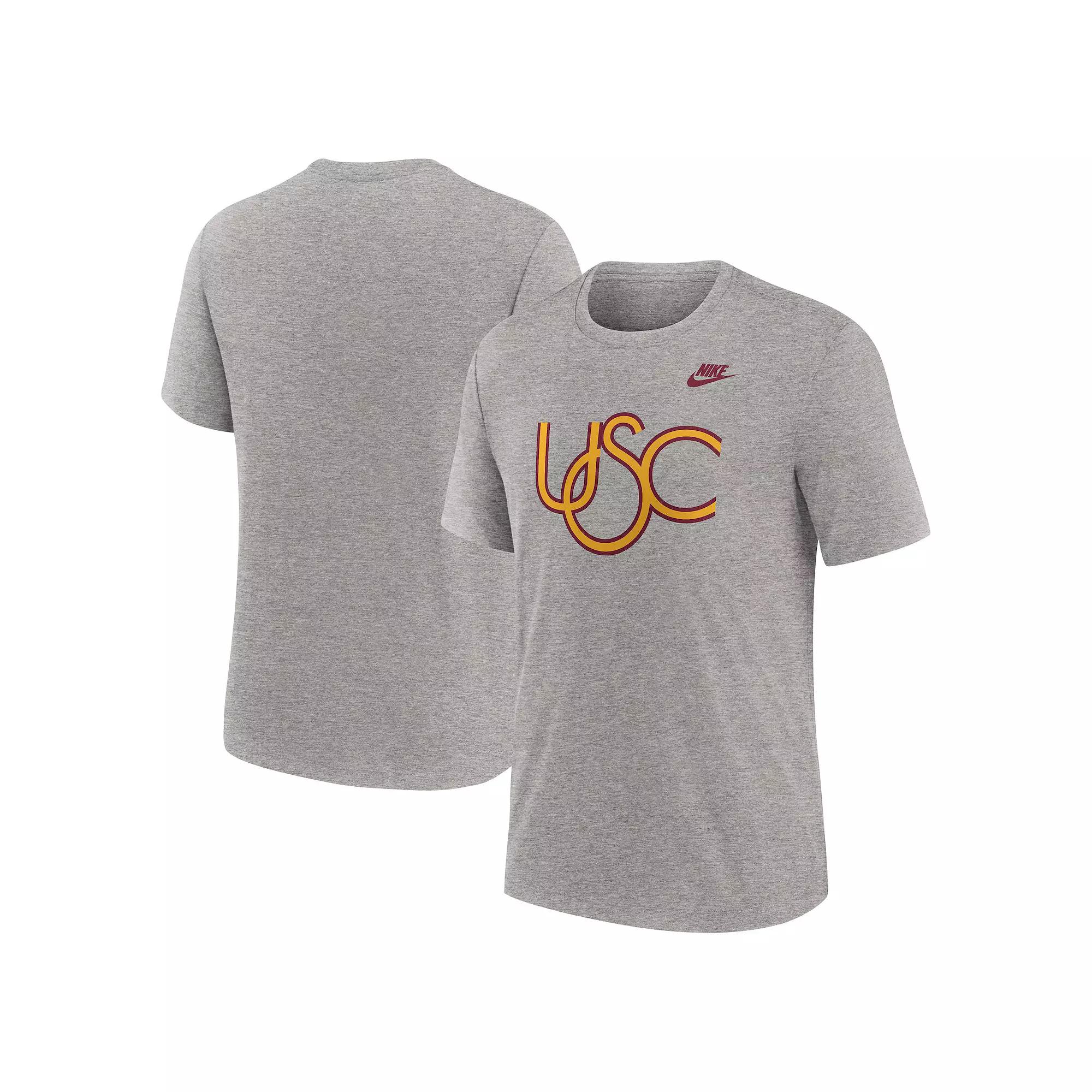 Men's Nike Heather Gray USC Trojans Blitz Evergreen Legacy Primary Tri-Blend T-Shirt,  Product Image
