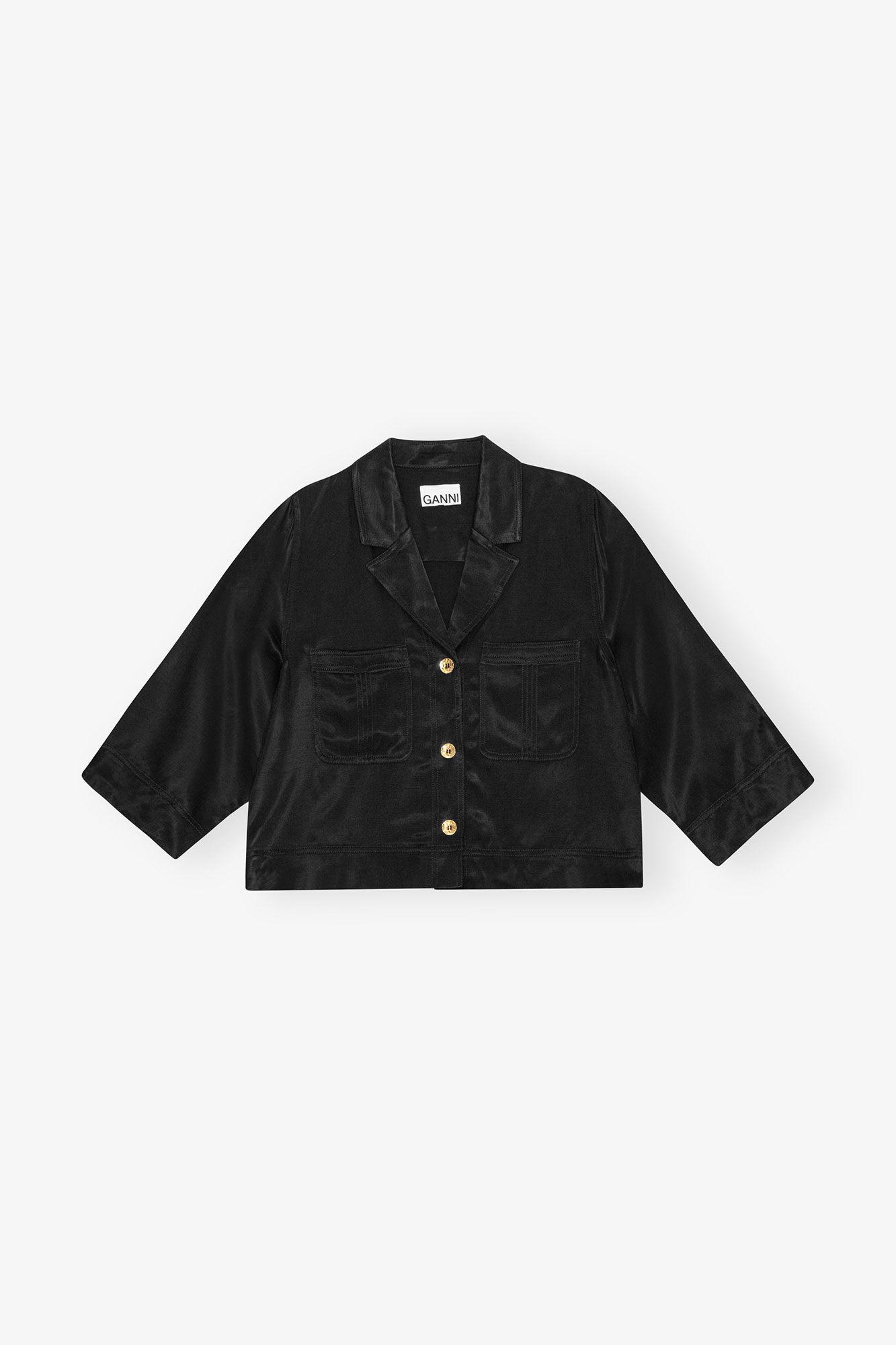 Washed Satin Crop Shirt Product Image