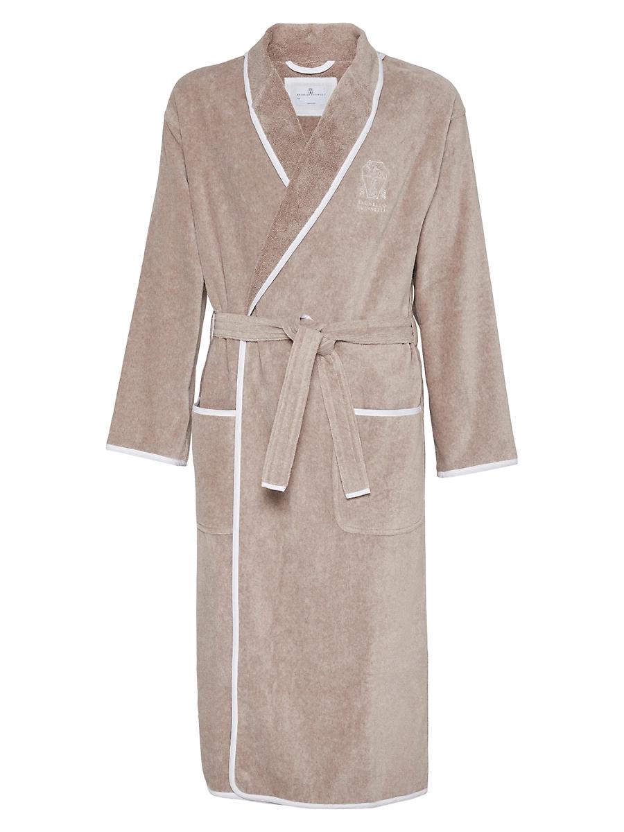 Womens Cotton Terrycloth Bathrobe with Linen Trims Product Image