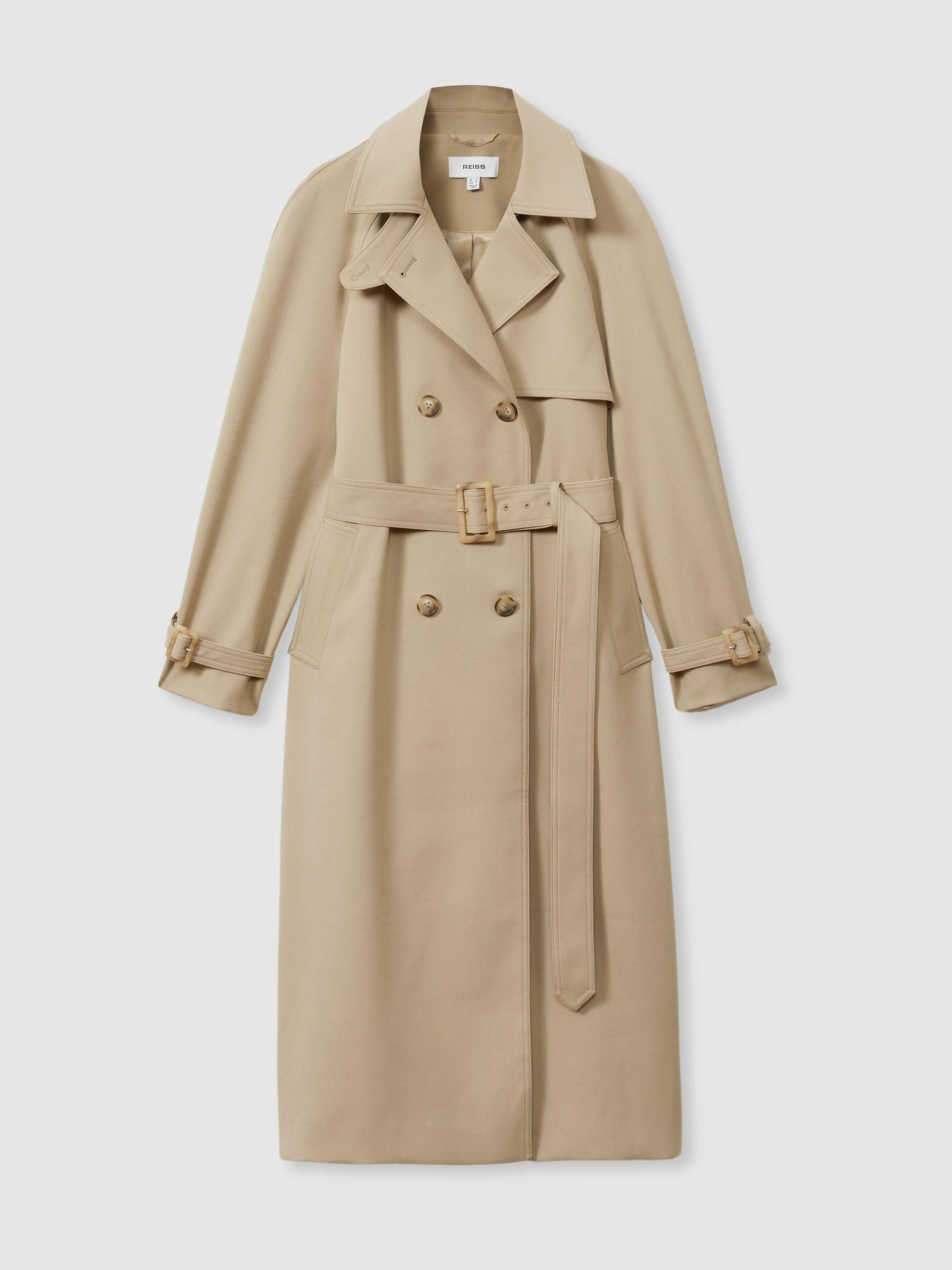 Darcie Khaki Double Breasted Belted Trench Coat Product Image