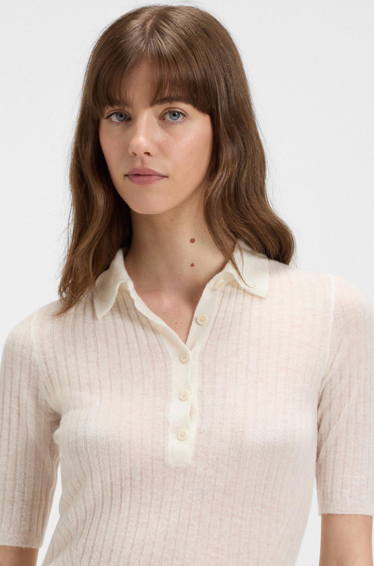 Ribbed knit polo in wool Product Image