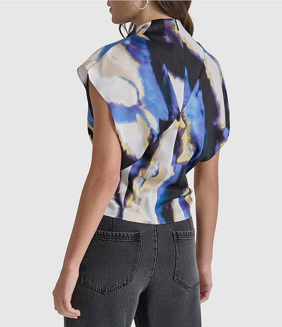 DKNY by Donna Karan Printed High Cowl Neck Short Sleeve Top Product Image