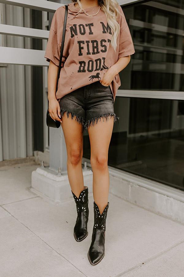 Risen The Bolton High Waist Frayed Shorts In Vintage Black Product Image