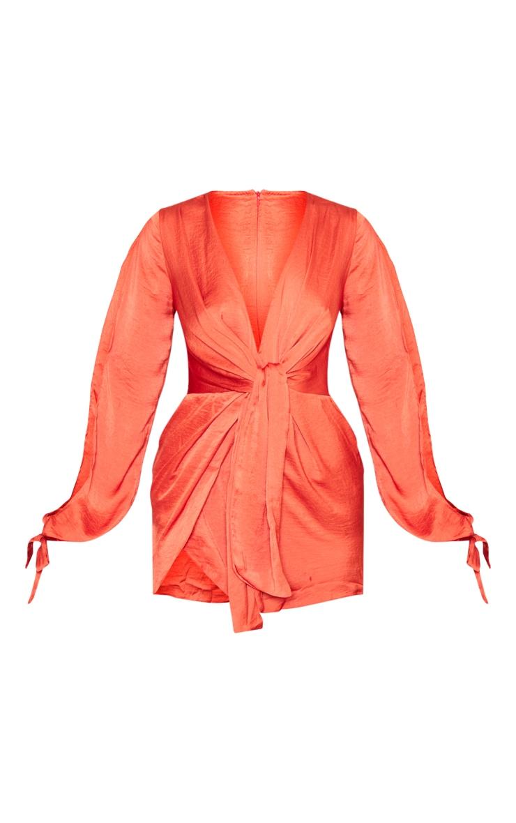 Rust Satin Twist Front Open Sleeve Wrap Dress Product Image