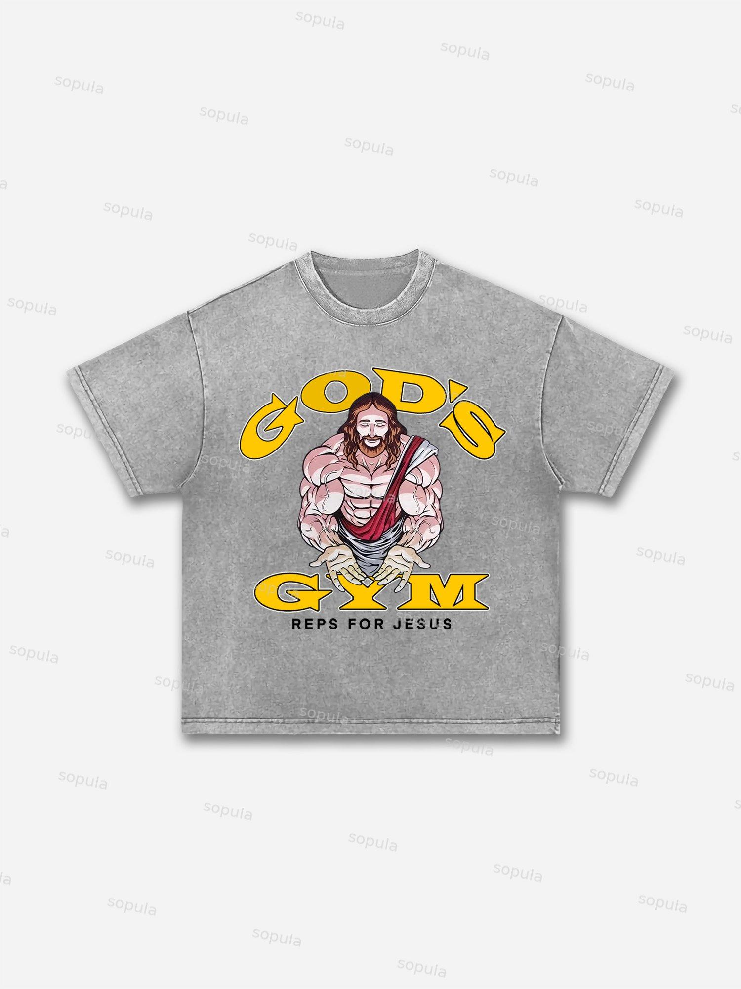 God's Gym Reps For Jesus Fitness Graphic Acid Wash T-shirt Product Image