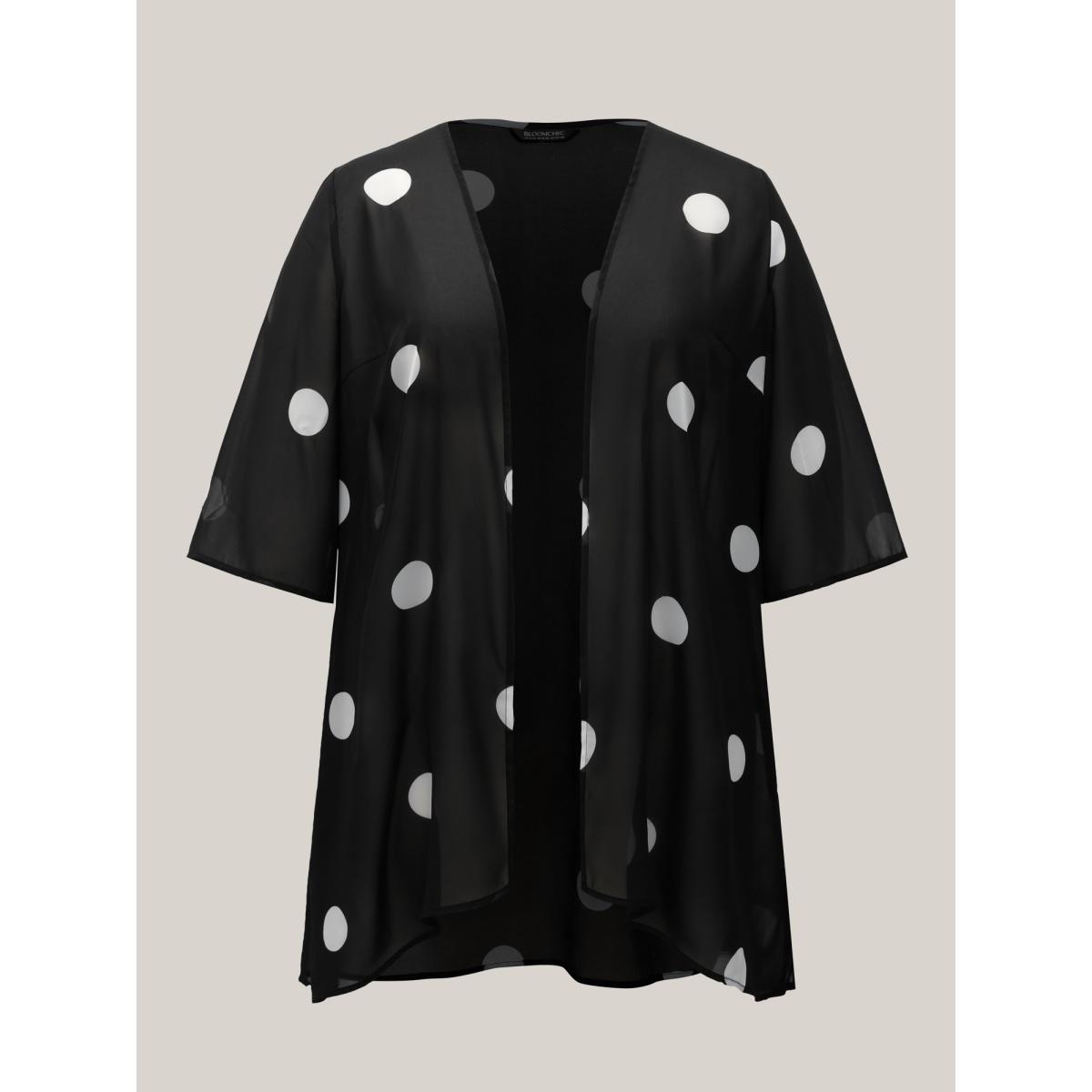Plus Size Polka Dot Chiffon Sheer Open-Front Kimono Women Black Elegant See through Loose Everyday Kimonos BloomChic 28/5X Product Image