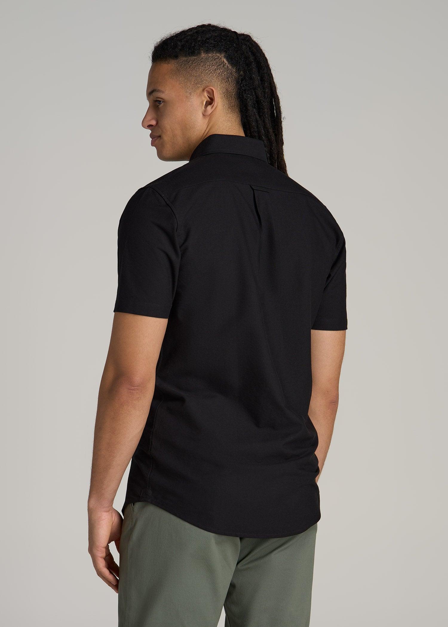 Short Sleeve Oxford Button Shirt For Tall Men in Black Male Product Image