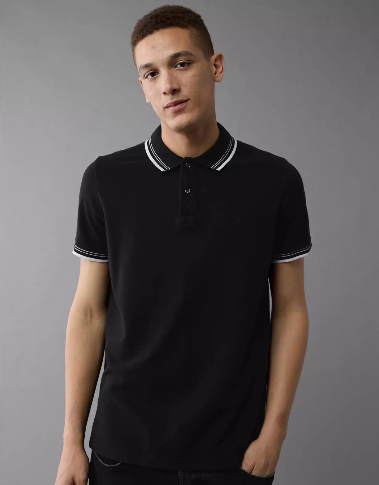 AE Lived-In Stretch Pique Slim Fit Tipped Polo Shirt Product Image