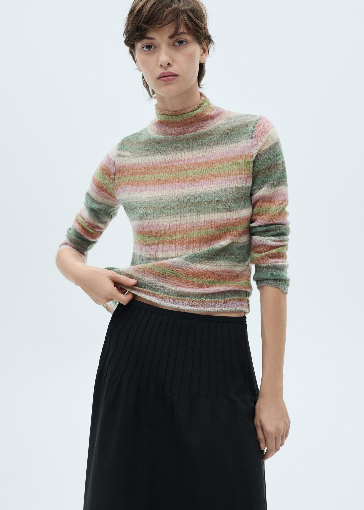 Stand-collar striped sweater - Women | MANGO USA Product Image