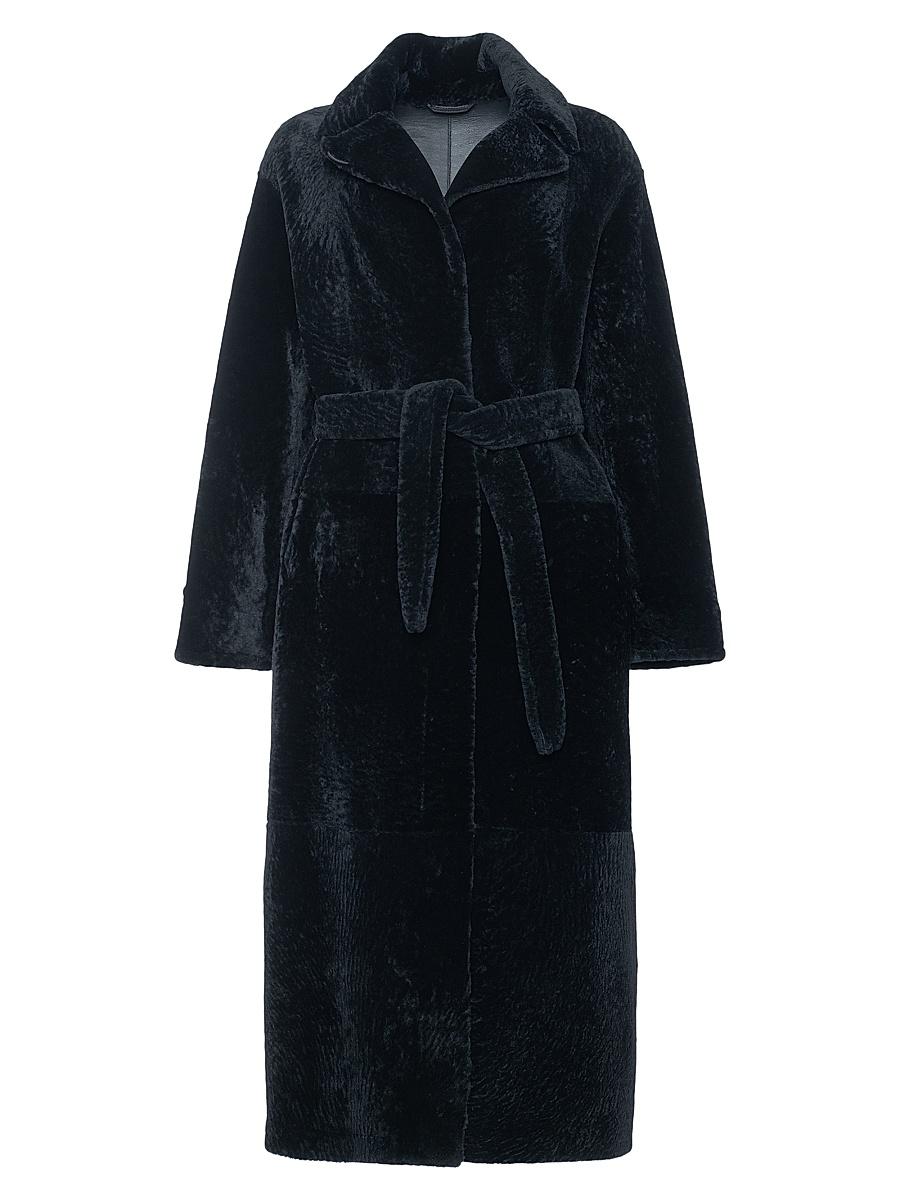 Womens Reversible Textured Shearling Lamb Coat with Side Slits, Belt Product Image