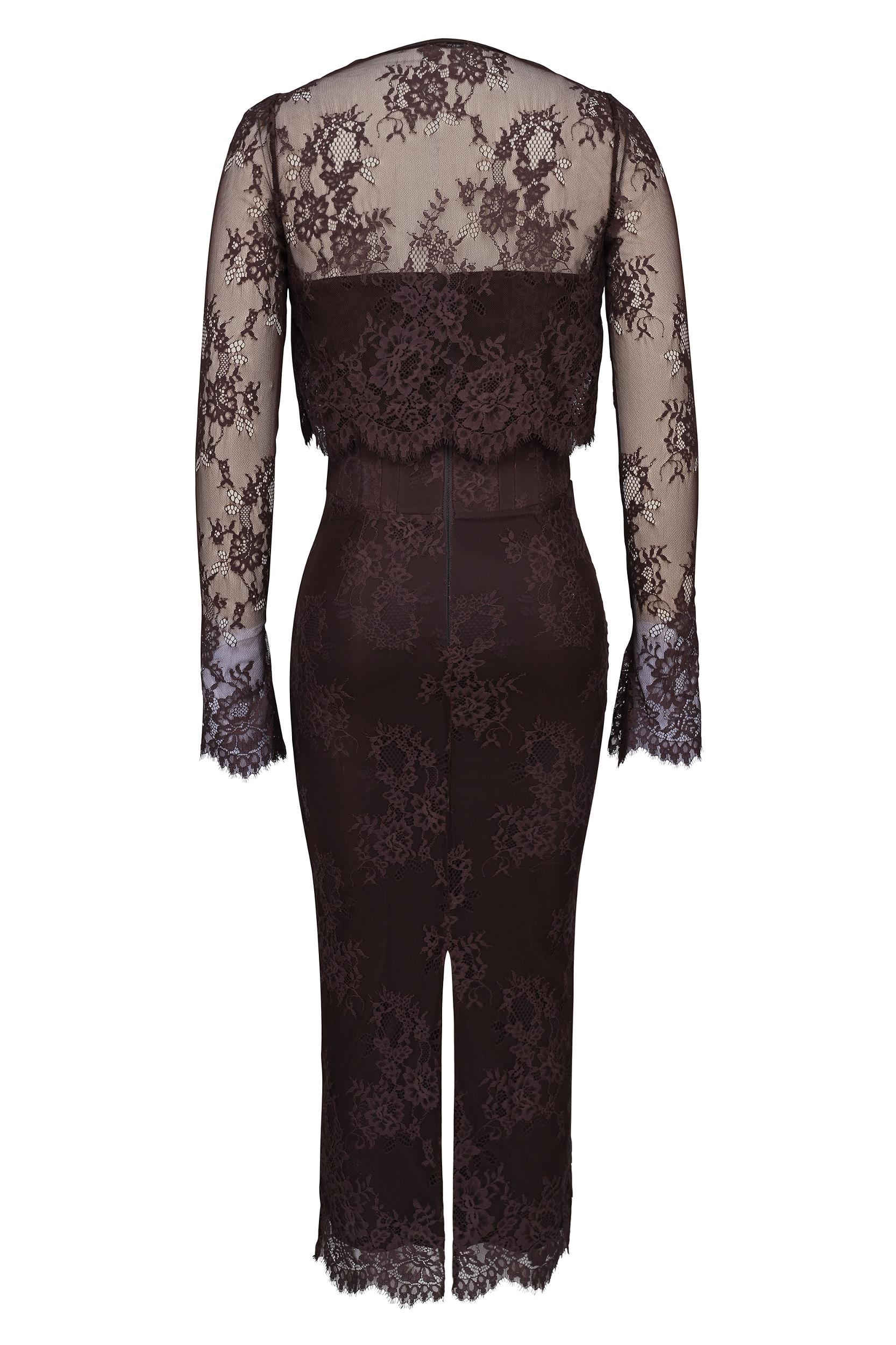 Larra  bitter chocolate lace corset midi dress & bolero Product Image