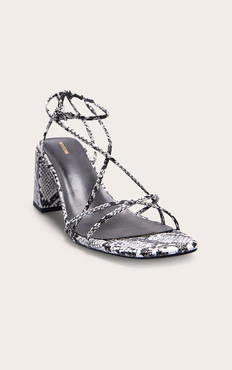 Snake PU Round Toe Strappy Mid Block Heeled Sandals Product Image