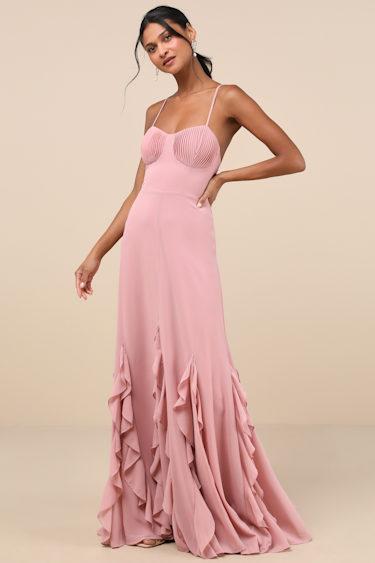 Priela Pink Ruffled Lace-Up Maxi Dress Product Image