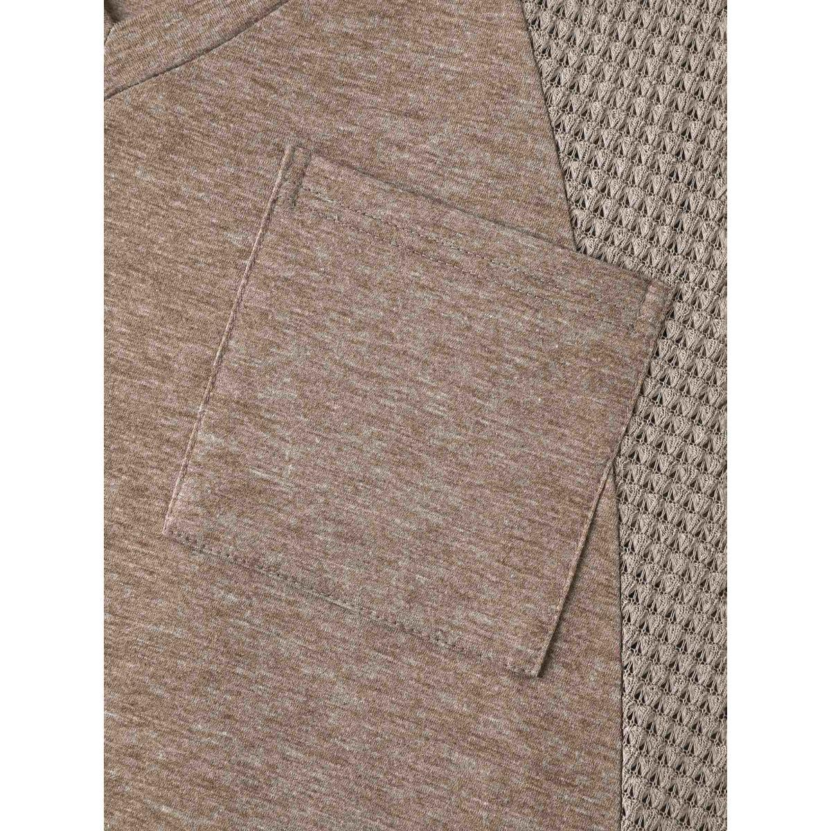 Plus Size Waffle V-Neck Pocket Plain T-Shirt LightBrown Women Leisure Texture V-neck Casual T-shirts BloomChic 28/5X Product Image