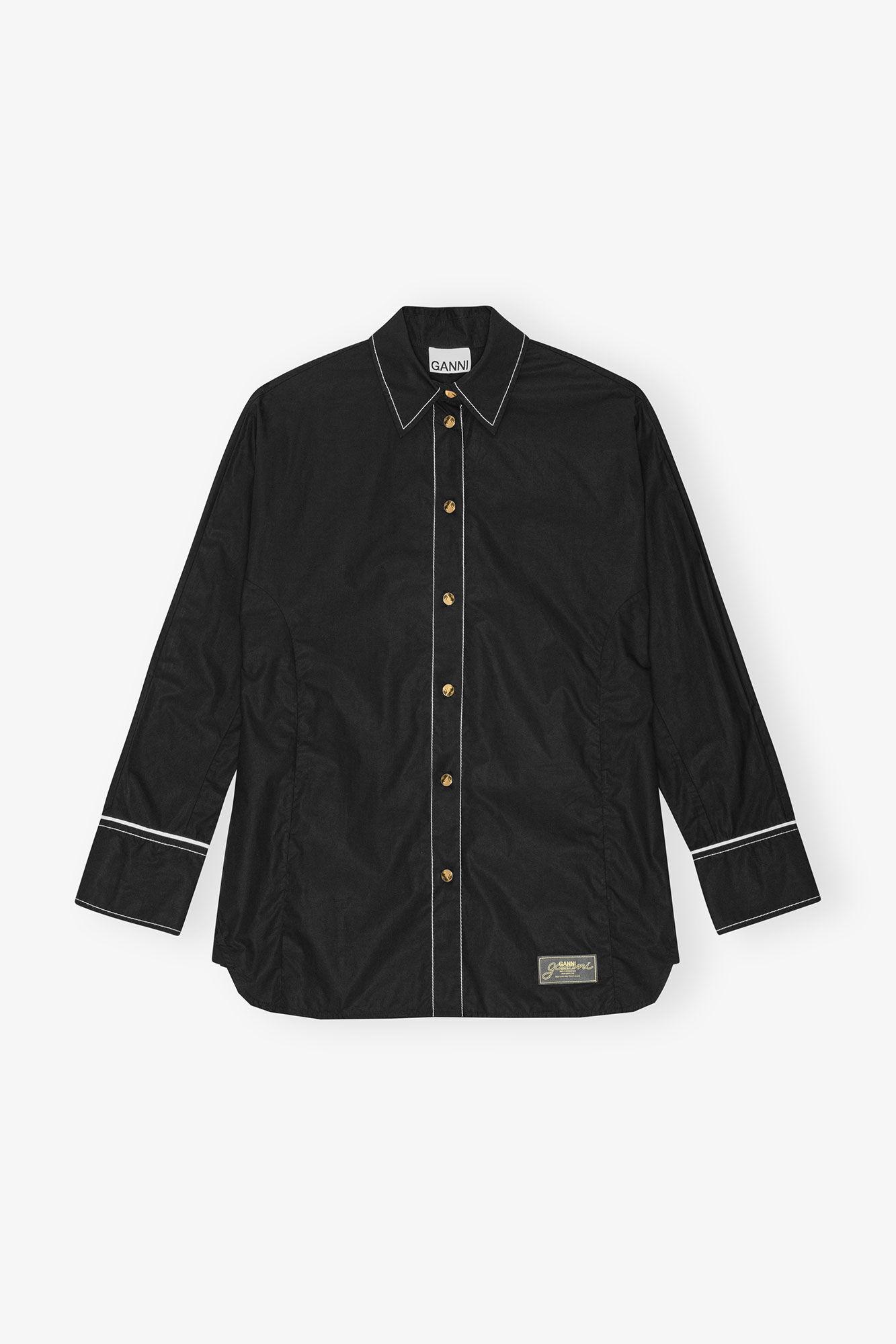 Black Cotton Poplin Raglan Shirt Product Image