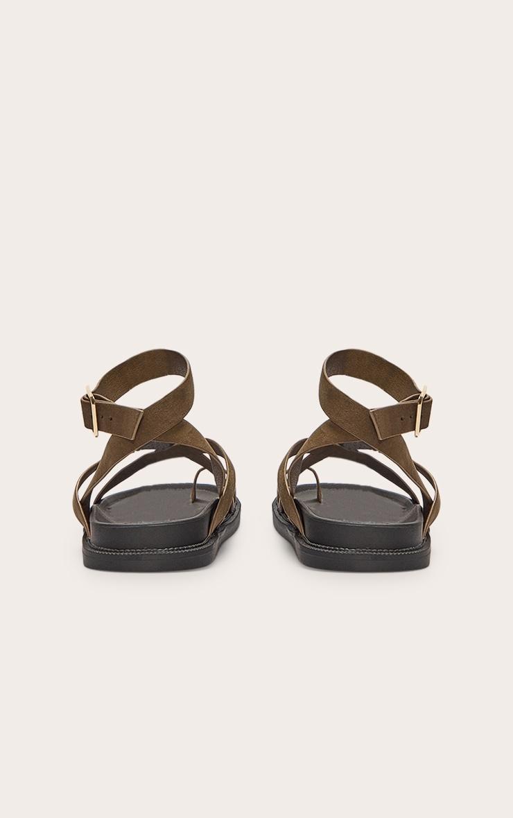 Olive Faux Suede Round Toe Ankle Strap Footbed Sandals Product Image