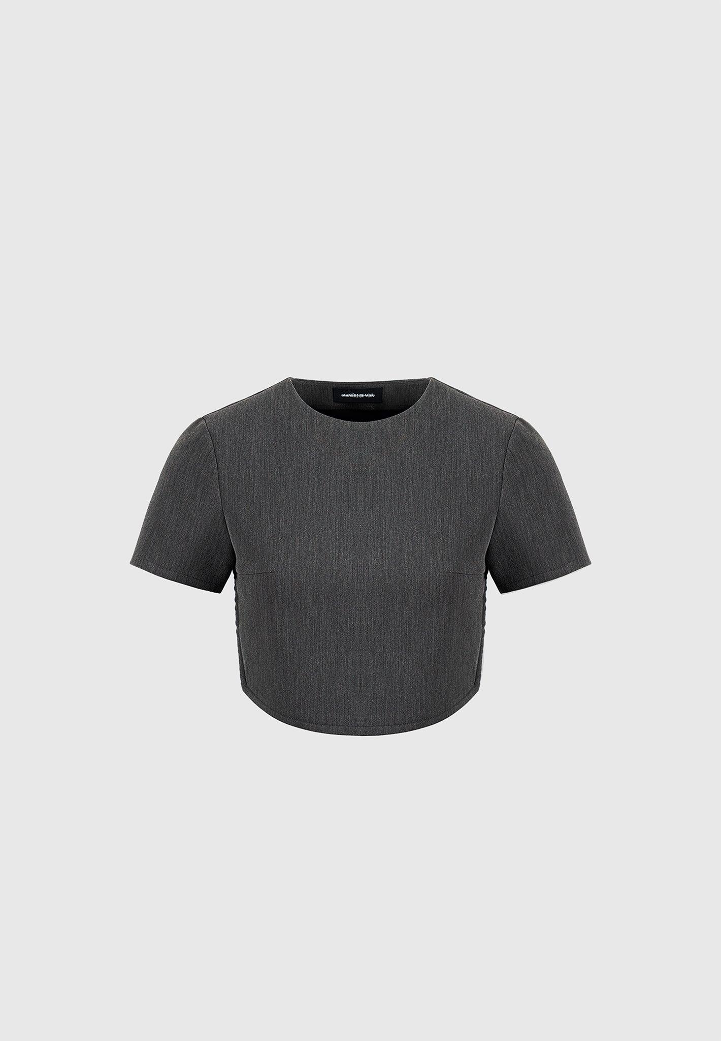 Curved Hem Backless Top with Tie - Dark Grey Female Product Image