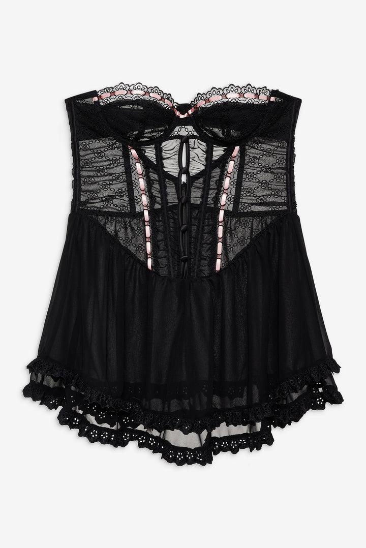 Elena Eyelet Slip Dress — Black Product Image