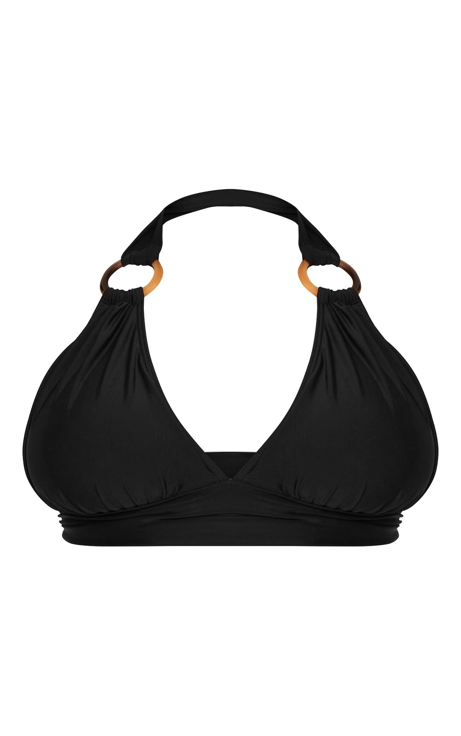 Plus Black O Ring Detail Ruched Triangle Bikini Top Product Image