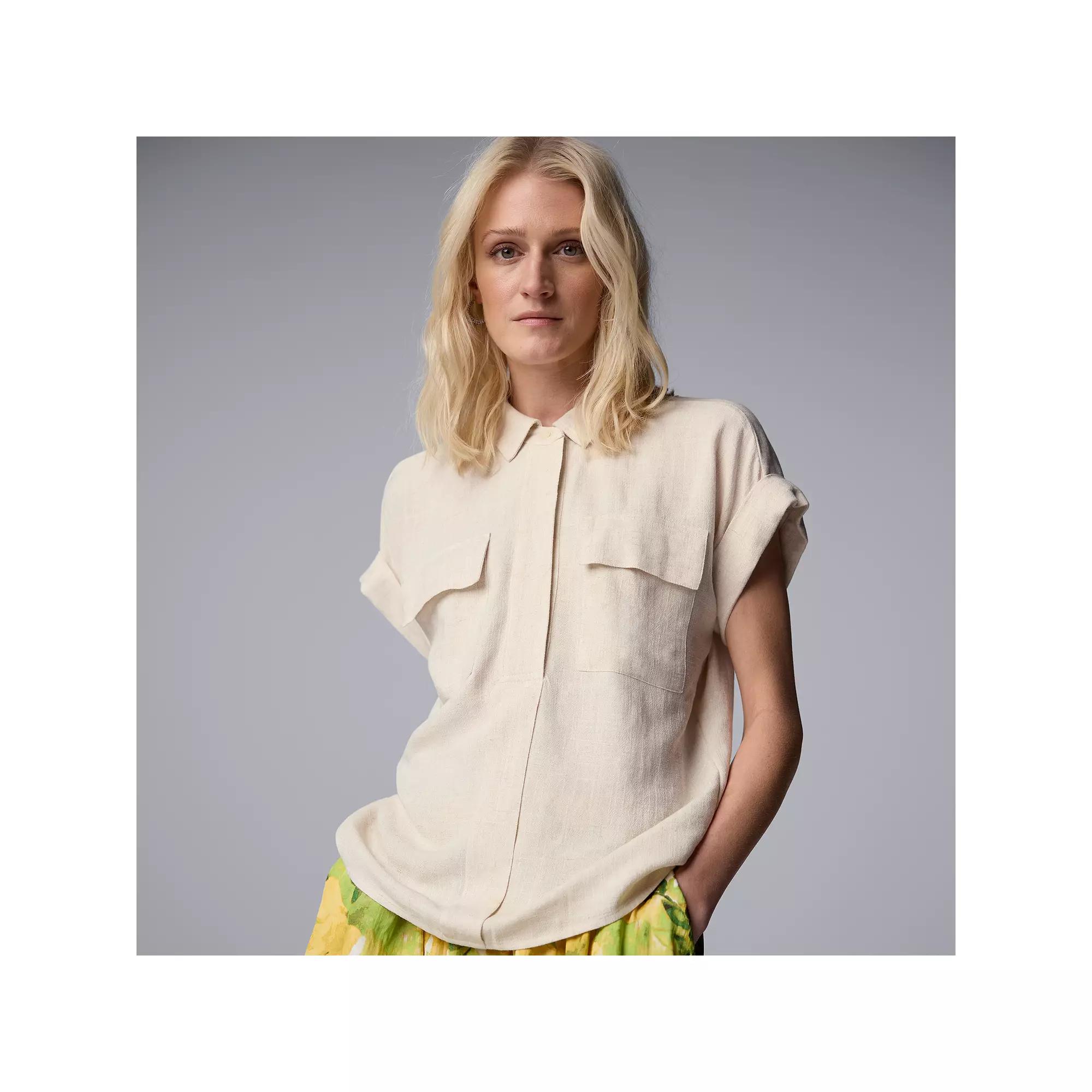 Women's Simply Vera Vera Wang Short Sleeve Linen Shirt, Size: XL, Vera Flax Product Image