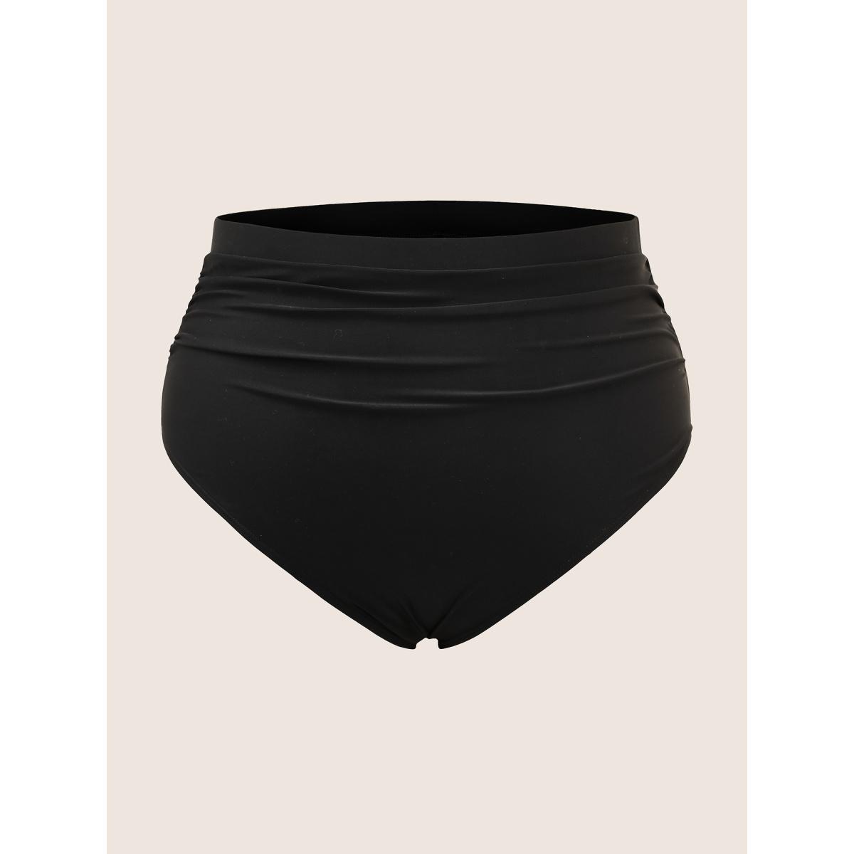 Plus Size Plain Ruched High Rise Swim Bottom Women's Swimwear Black Beach Gathered High stretch Skinny High Rise Curve Swim Bottoms BloomChic 18-20/2X Product Image