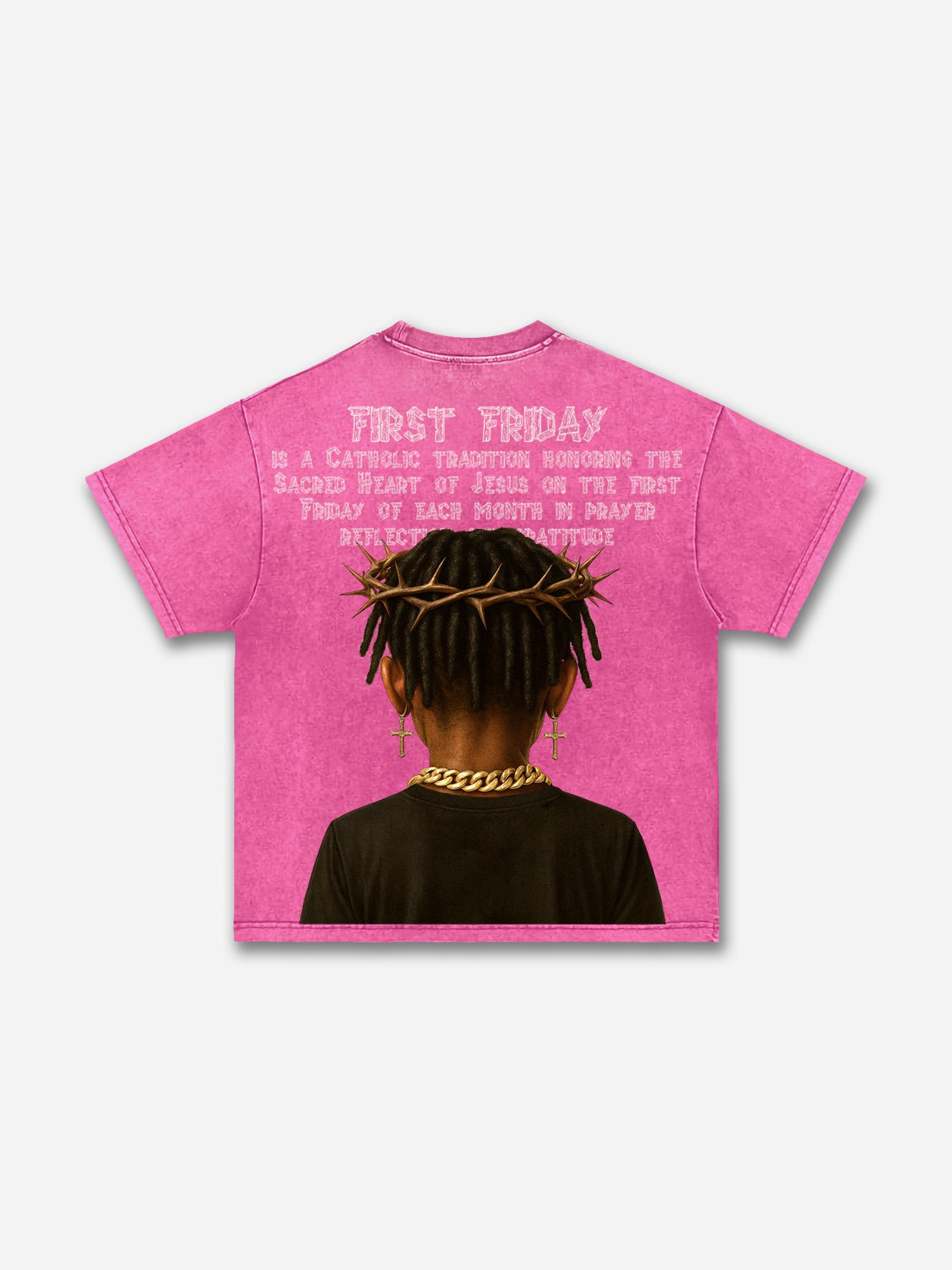 First Friday Devotion Retro Graphic Acid Wash T-shirt Product Image