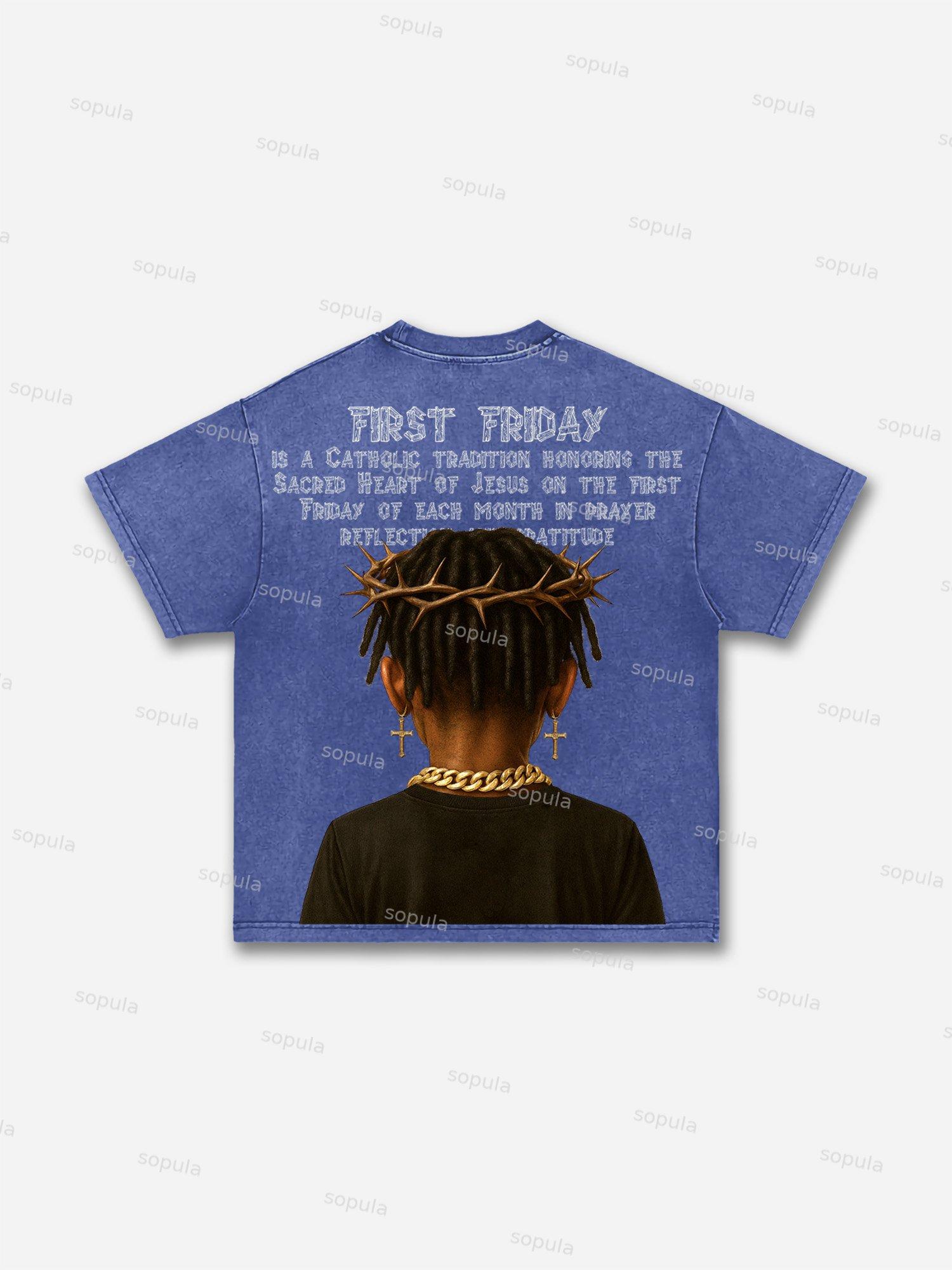First Friday Devotion Retro Graphic Acid Wash T-shirt Product Image