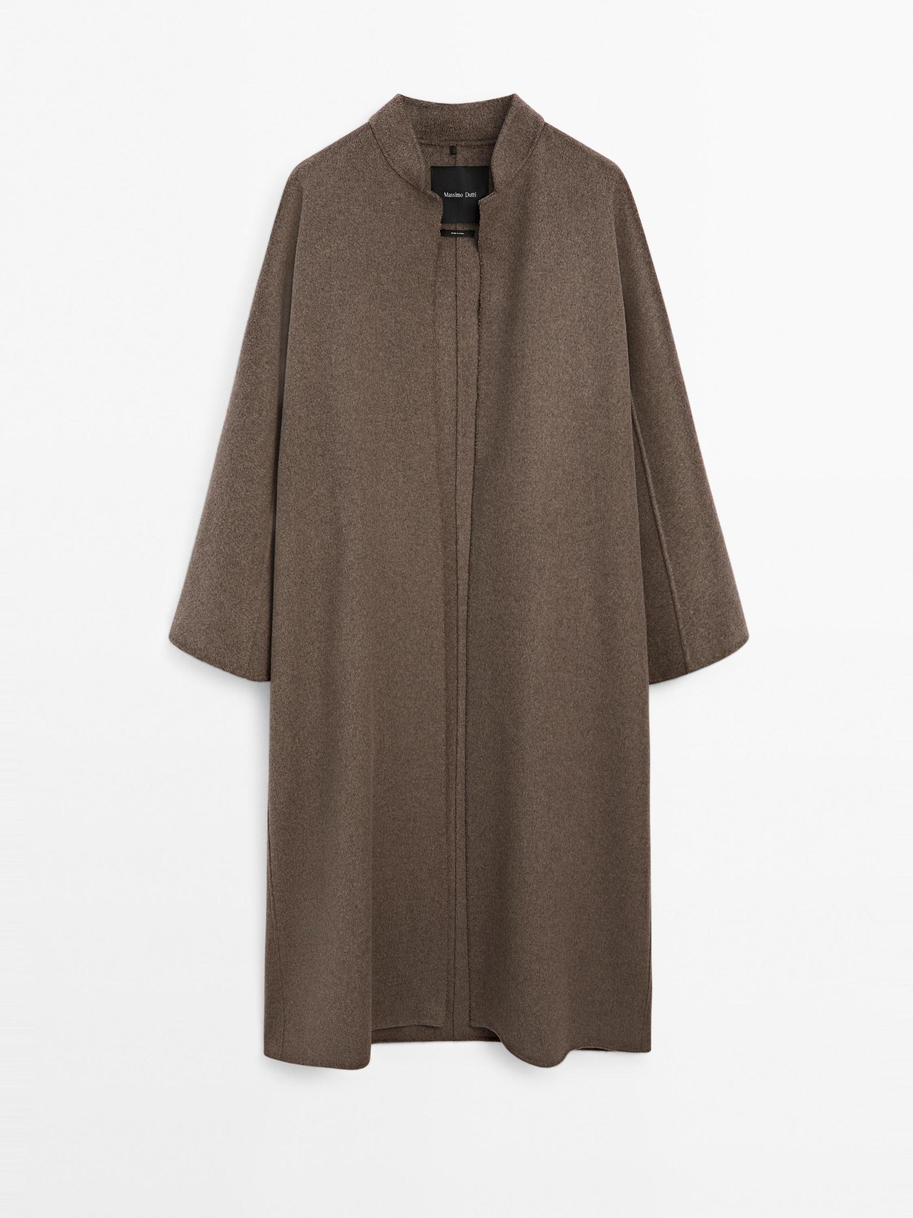 Long open wool blend coat Product Image