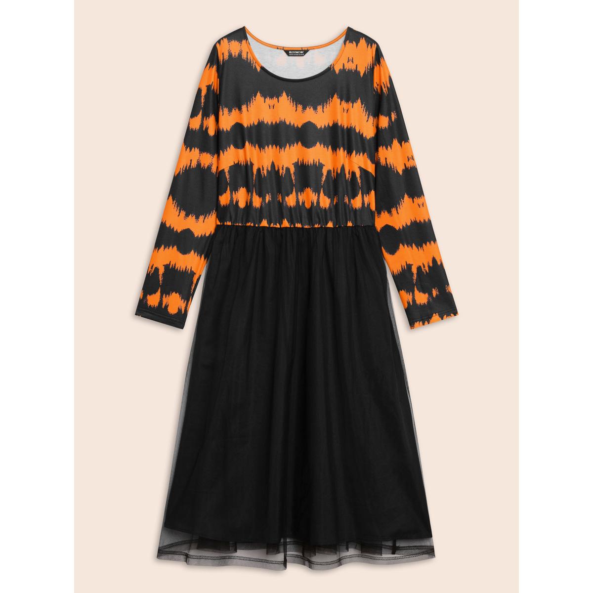 Plus Size Soft Knit And Chiffon Contrast Midi Dress Brightorange Women Cocktail Contrast Party Curvy Bloomchic 10/M Product Image