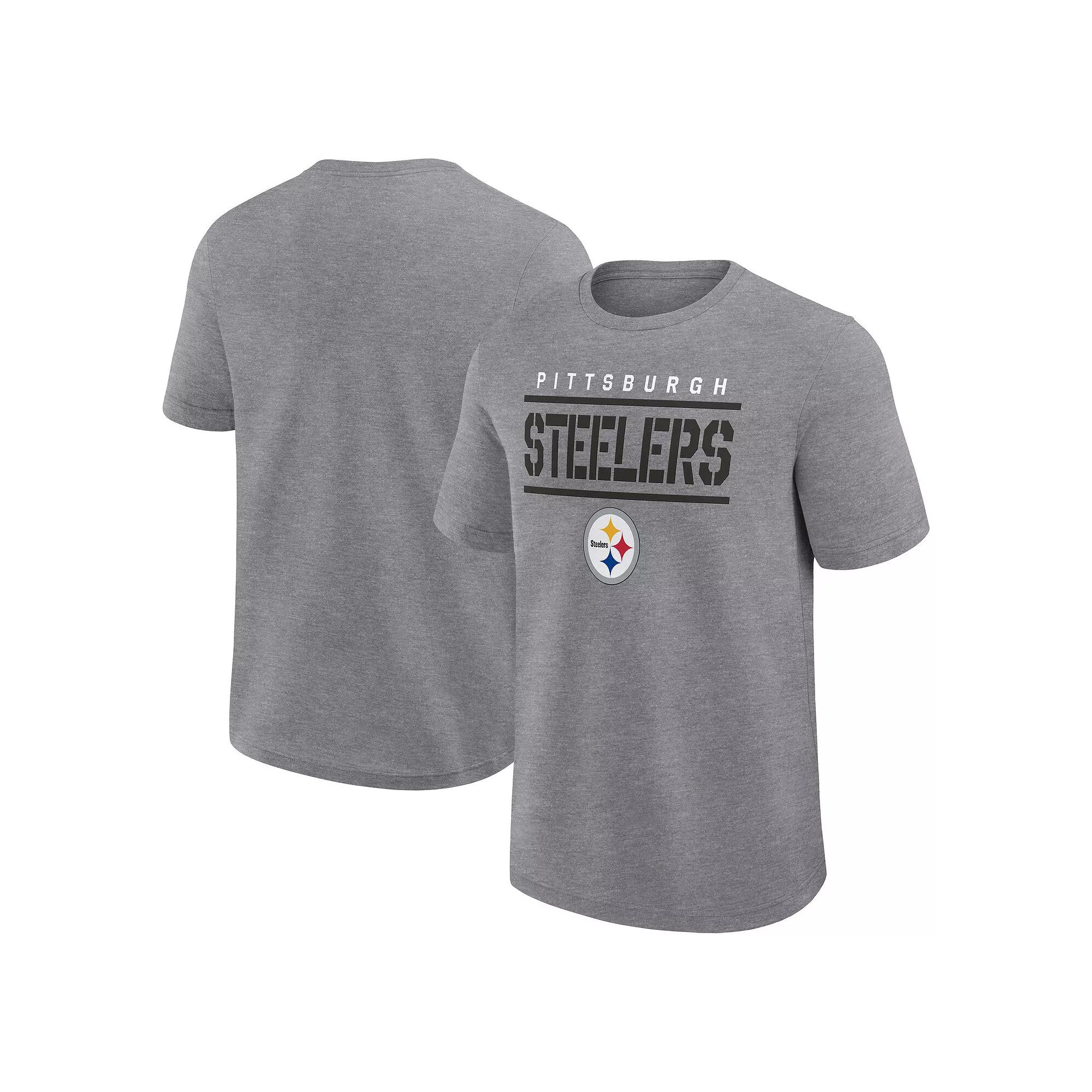 Men's Fanatics Heather Gray Pittsburgh Steelers Big & Tall Top Notch T-Shirt, Size: 4XLT, Grey Product Image