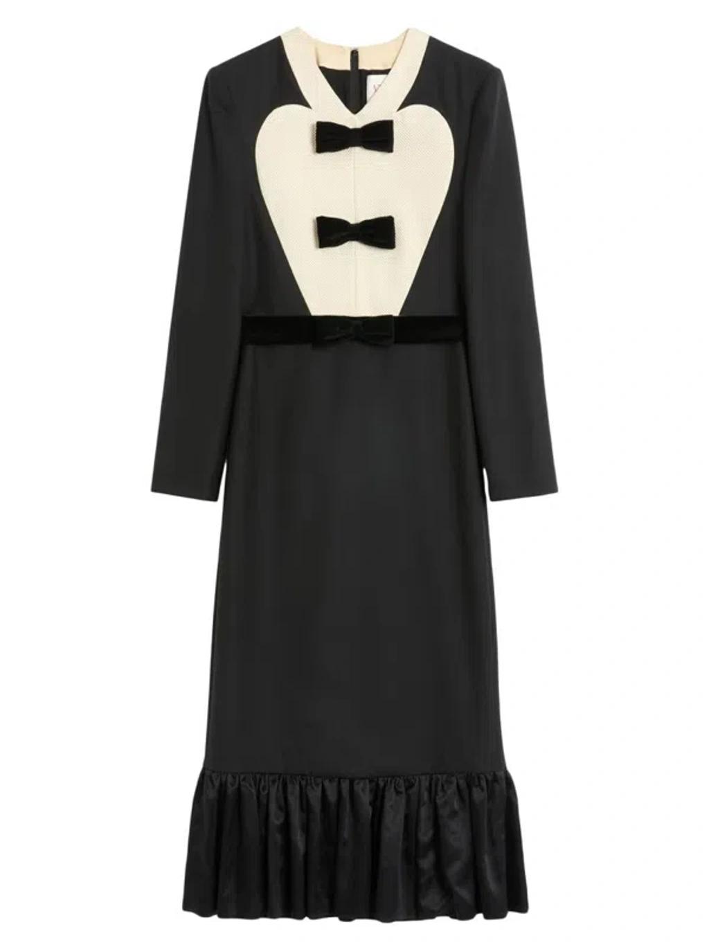 VALENTINO Virgin Wool Midi Dress With Bows In Black Product Image