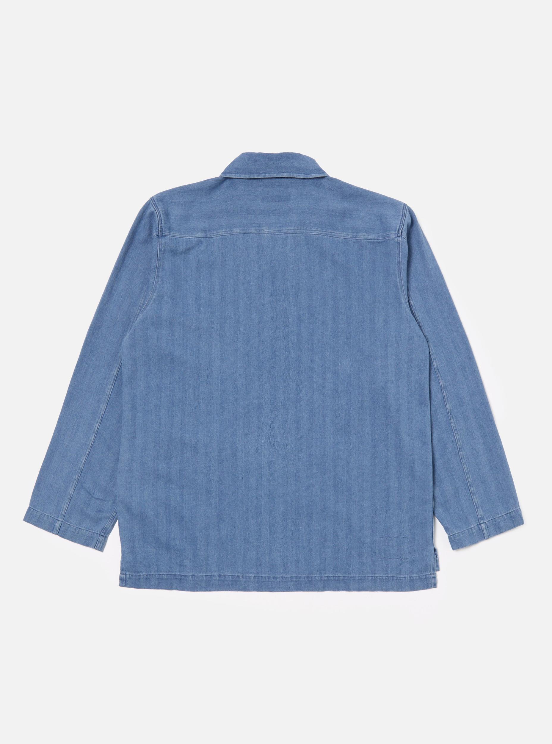 Washed Indigo Herringbone Denim  Smock Overshirt Product Image