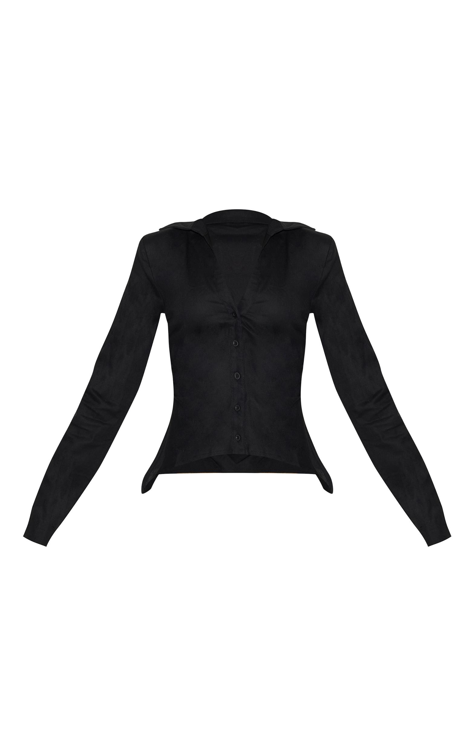 Black Linen Blend Shoulder Padded Fitted Shirt Product Image