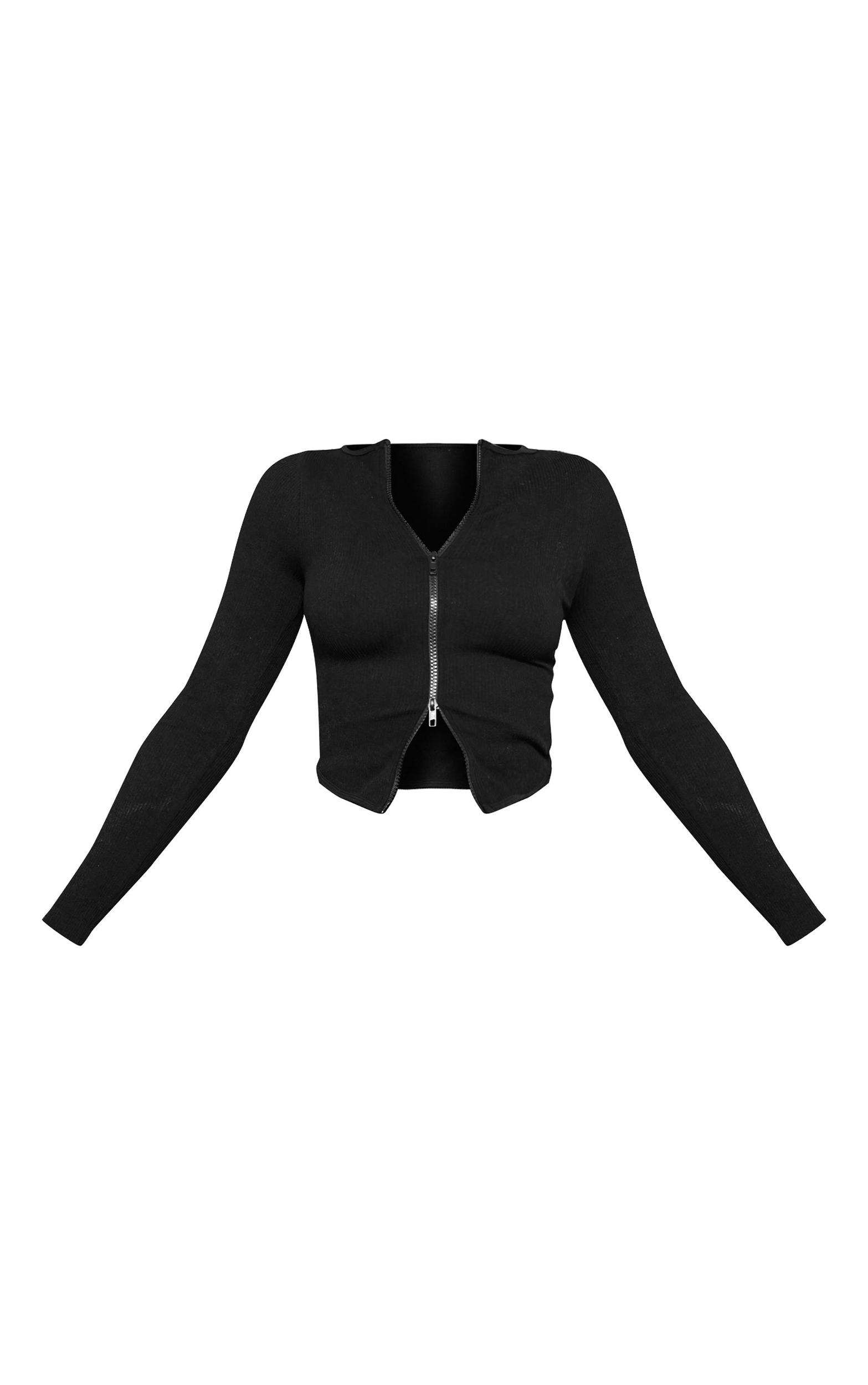 Black Snatched Rib Double Zip Top Product Image