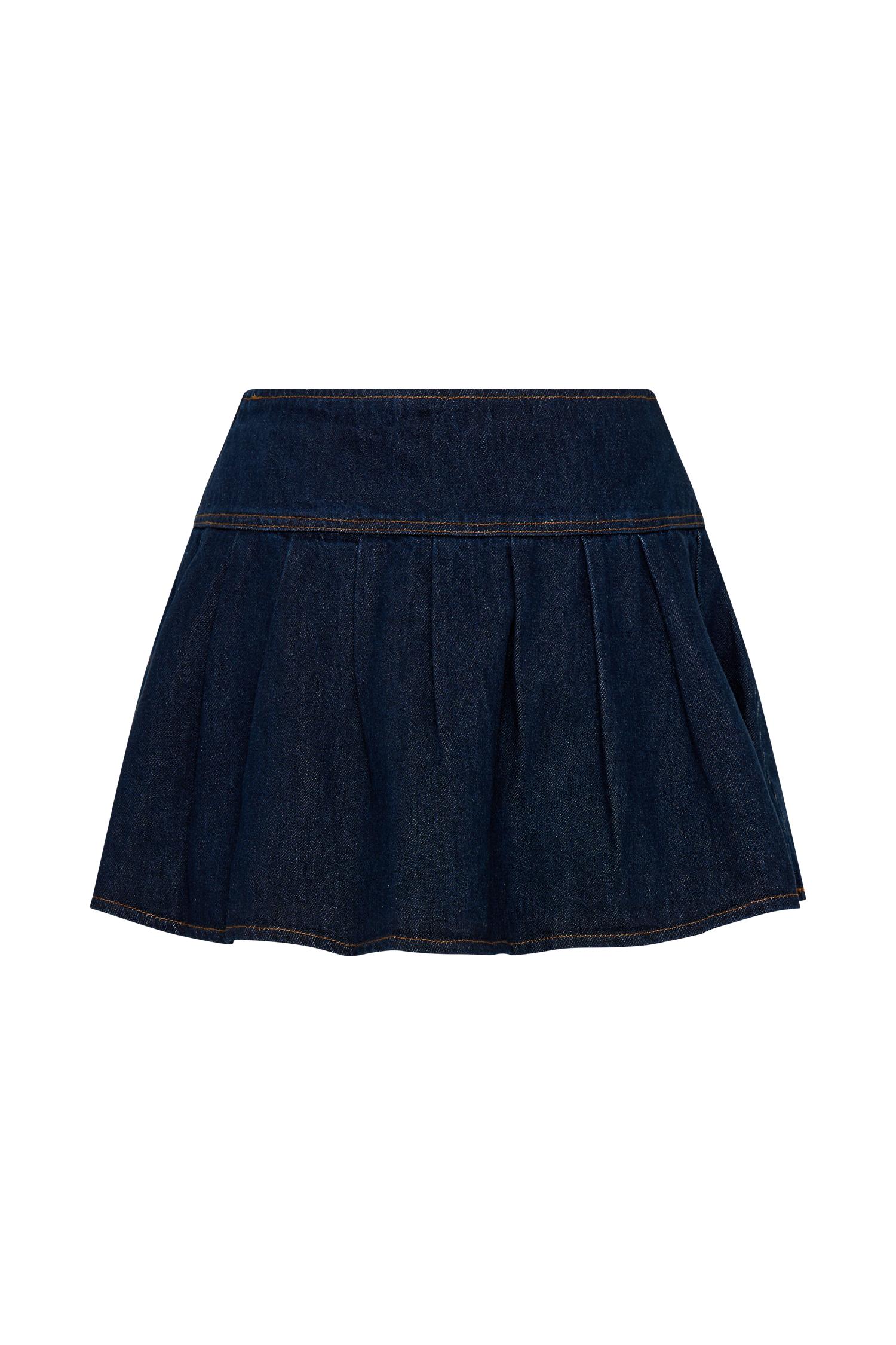 Candice Pleated Denim Mini Skirt - Indigo Blue Product Image
