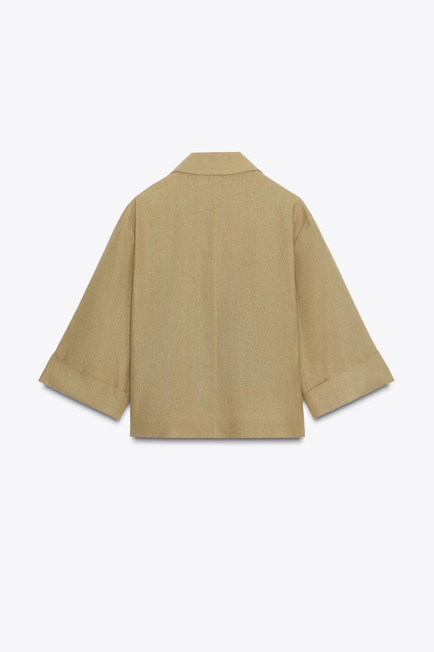 LINEN DOUBLE BREASTED SHORT BLAZER Product Image